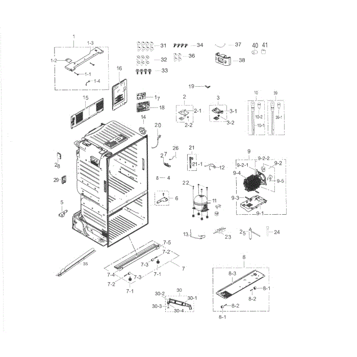 Cabinet Diagram and Parts List for RF263TEAEBC AA-03 Samsung Refrigerator