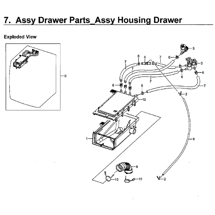 Drawer Housing Diagram and Parts List for WF45M5500AZ A5-00 Samsung Washer