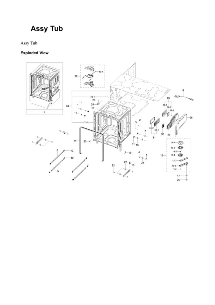 Tub Assembly Diagram and Parts List for DW80B7070US AA-00 Samsung Dishwasher