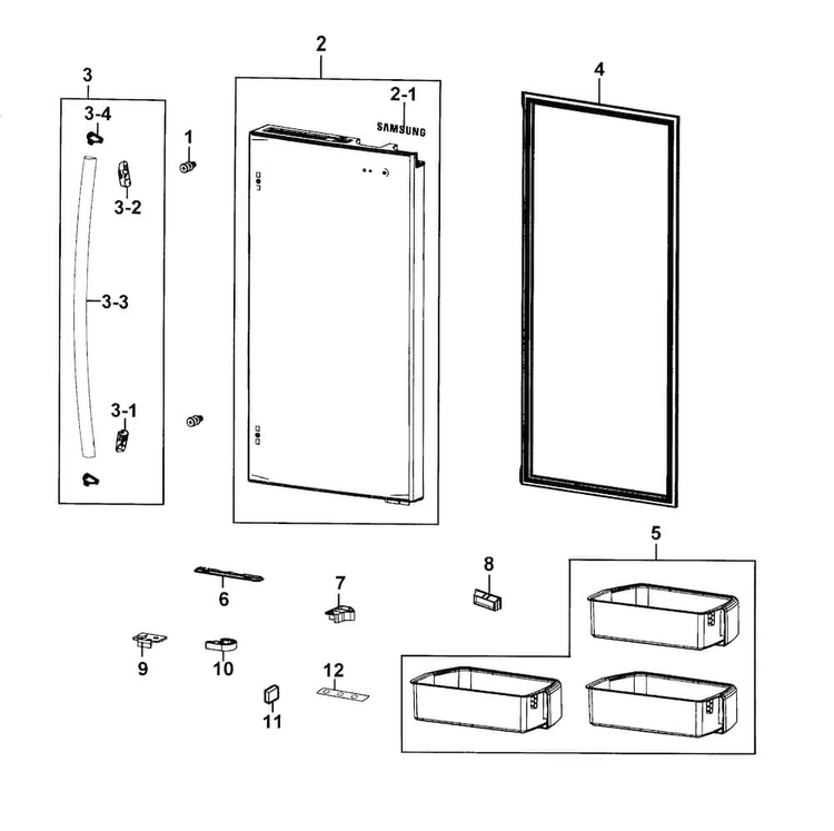 Refrigerator Door R Diagram and Parts List for RF4287HARS XAA-0001 Samsung Refrigerator