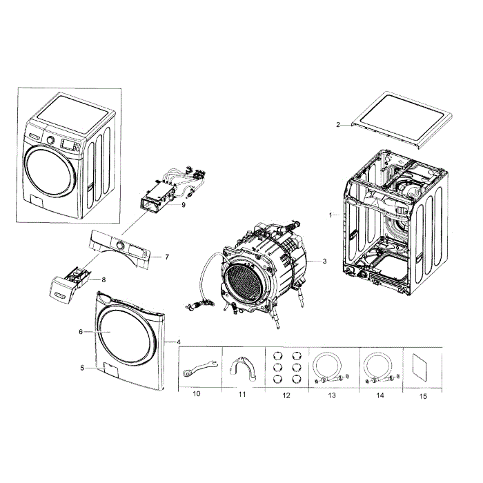 Main Assembly Diagram and Parts List for WF42H5600AP A2-00 Samsung Washer