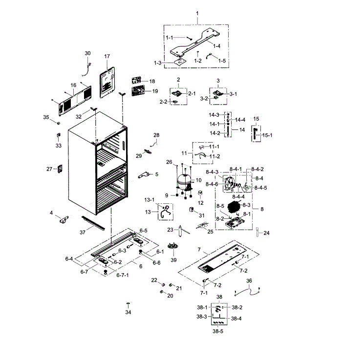 Cabinet Diagram and Parts List for RF24FSEDBSR AA-06 Samsung Refrigerator
