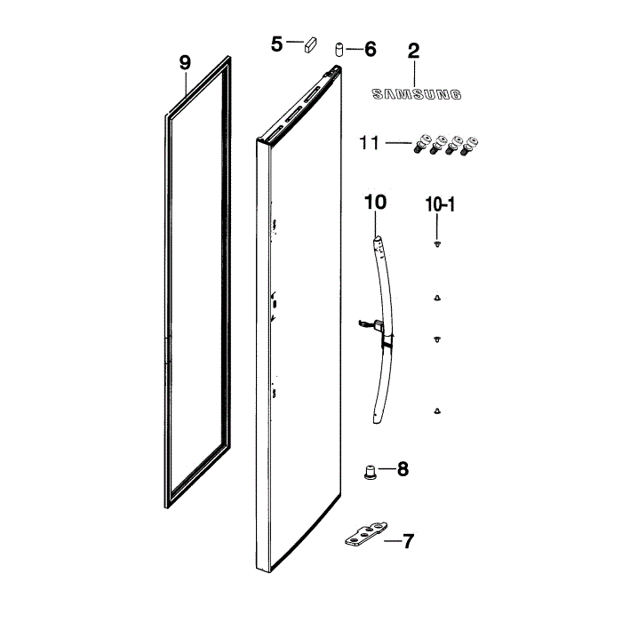Door-Outer-Fridge Diagram and Parts List for RH25H5611SR AA-00 Samsung Refrigerator