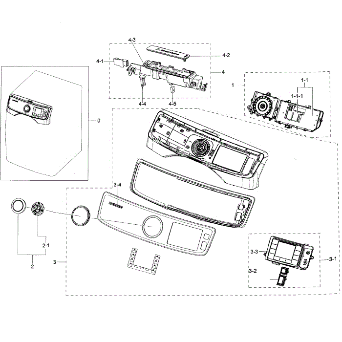 Control Panel Diagram and Parts List for DV50K7500GW A3-01 Samsung Dryer