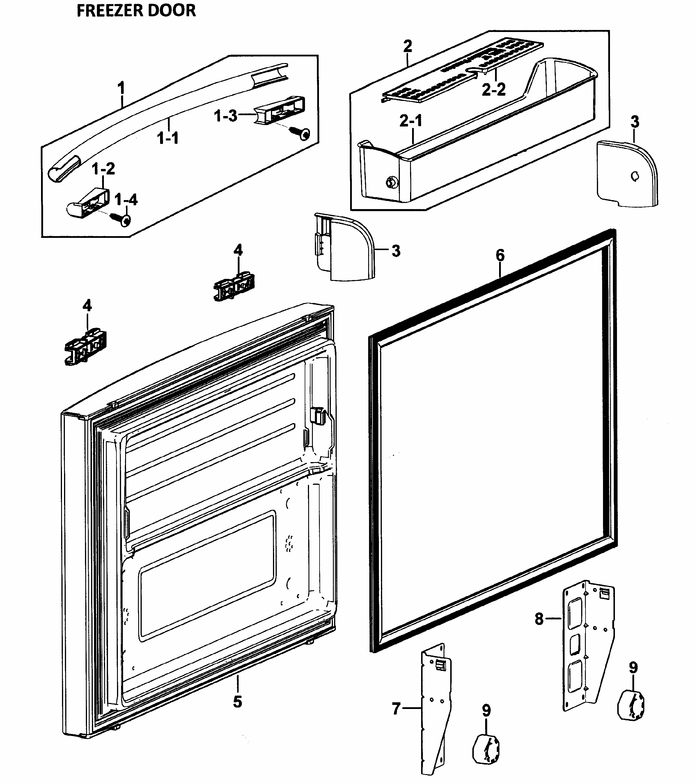Freezer Door Diagram and Parts List for RF266AASH XAA-0000 Samsung Refrigerator