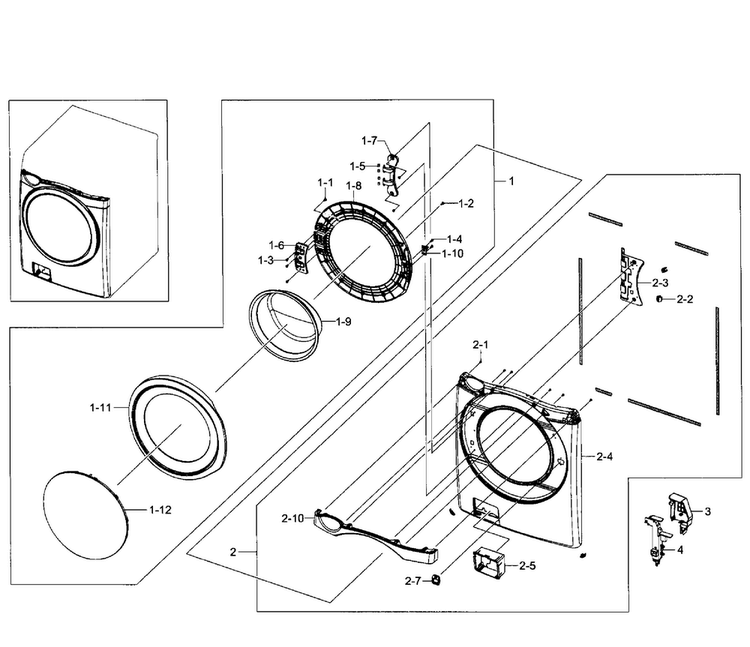 Front Section Diagram and Parts List for WF520ABW XAA-0006 Samsung Washer