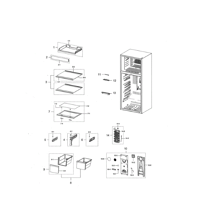 Fridge Compartment Diagram and Parts List for RT21M6215WW AA-00 Samsung Refrigerator