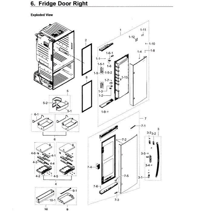 Fridge Door R Diagram and Parts List for RF28HDEDPWW AA-01 Samsung Refrigerator
