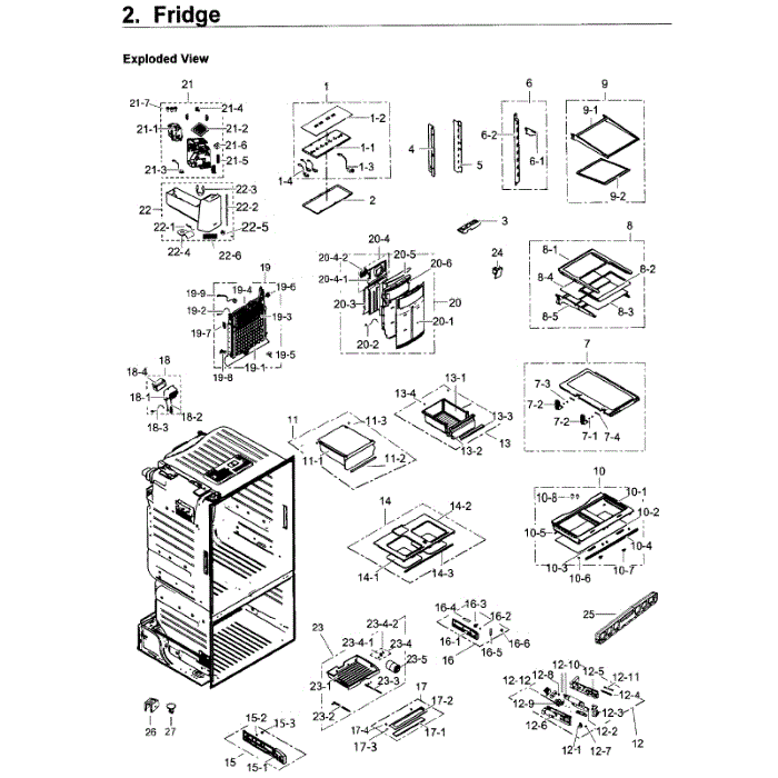Fridge Diagram and Parts List for RF263TEAEWW AA-02 Samsung Refrigerator