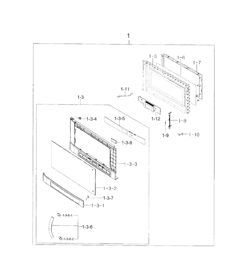Door Assy Diagram and Parts List for SMH9207ST XAA-0001 Samsung Microwave
