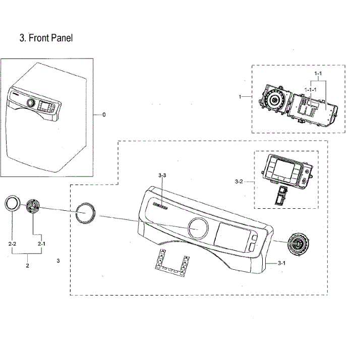 Control Panel Diagram and Parts List for DVE45M5500Z A3-00 Samsung Dryer