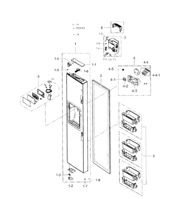 Freezer Door Diagram and Parts List for RS267TDRS XAA-0003 Samsung Refrigerator