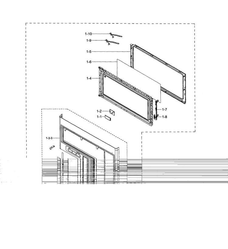 Door Diagram and Parts List for ME21H706MQS AA-0000 Samsung Microwave
