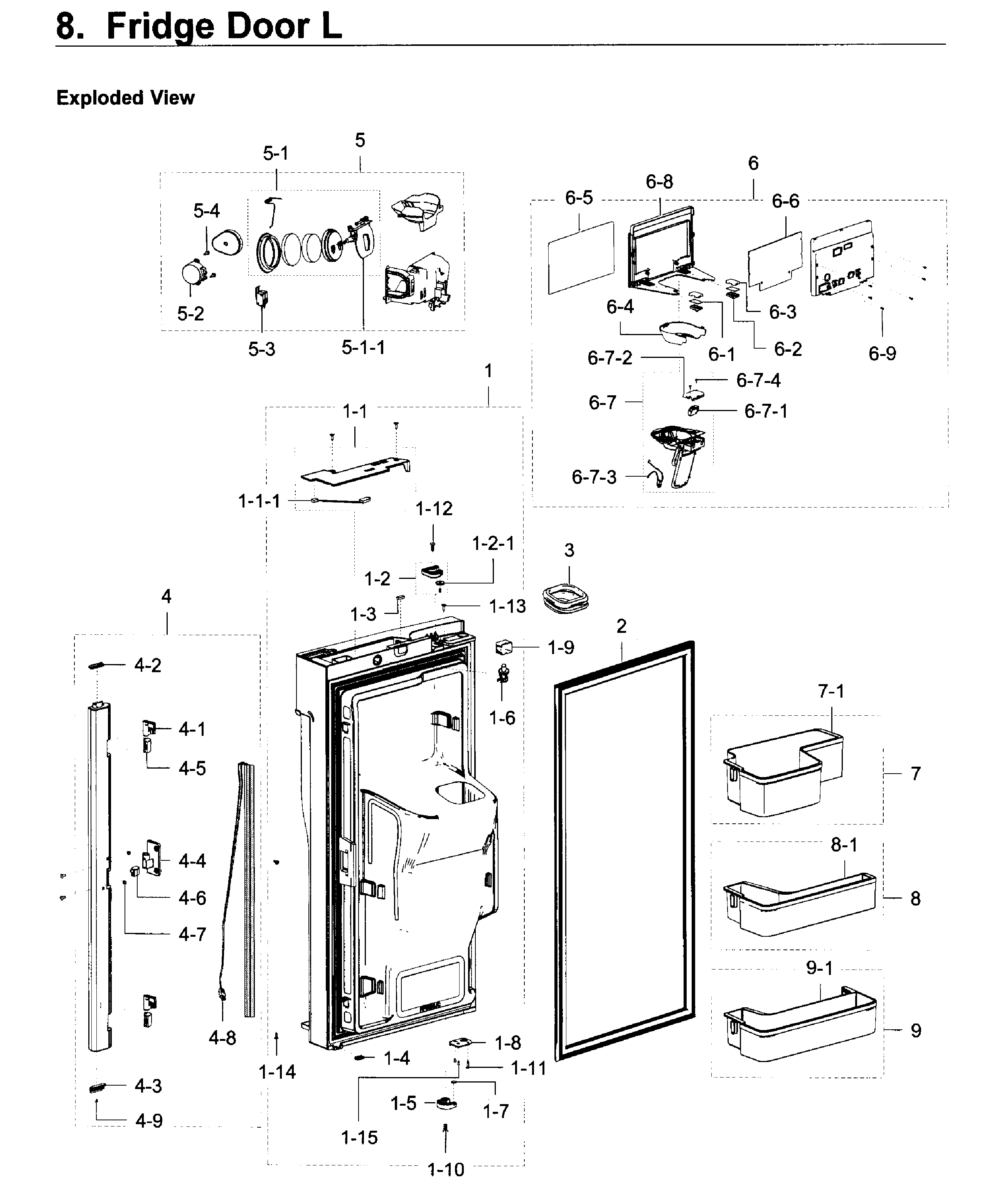 Fridge Door L Diagram and Parts List for RF22K9381SG AA-0002 Samsung Refrigerator