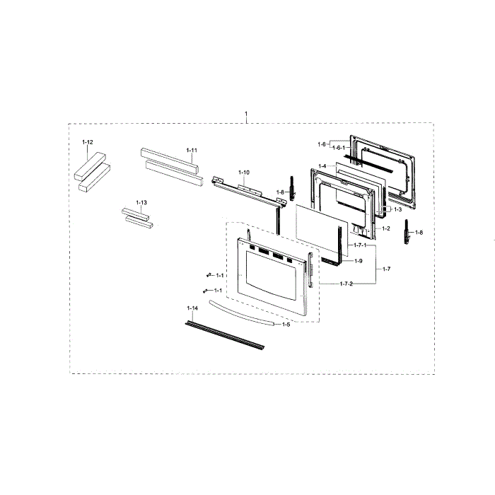 Door Diagram and Parts List for NX58F5700WS AA-03 Samsung Range