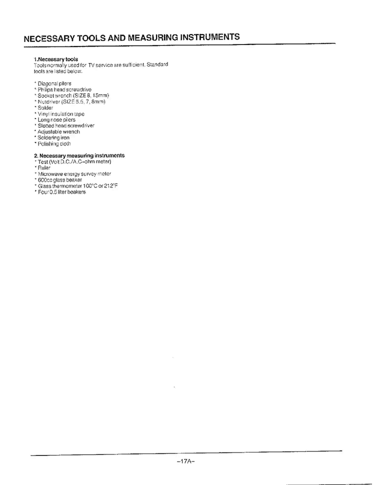 Tools/measuring Instruments Diagram and Parts List for MW2030U XAA Samsung Microwave