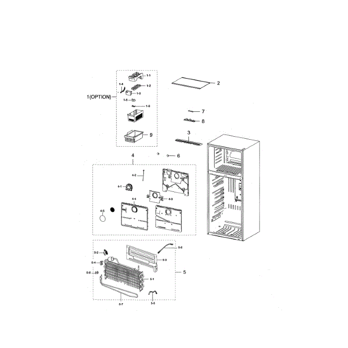 Freezing Compartment Diagram and Parts List for RT18M6215SR AA-00 Samsung Refrigerator