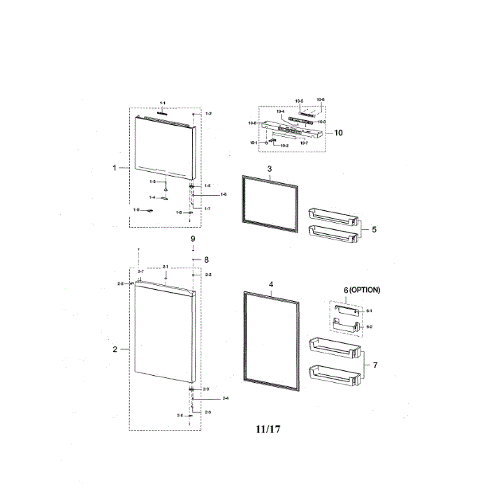 Door Compartment Diagram and Parts List for RT21M6215SR AA-00 Samsung Refrigerator