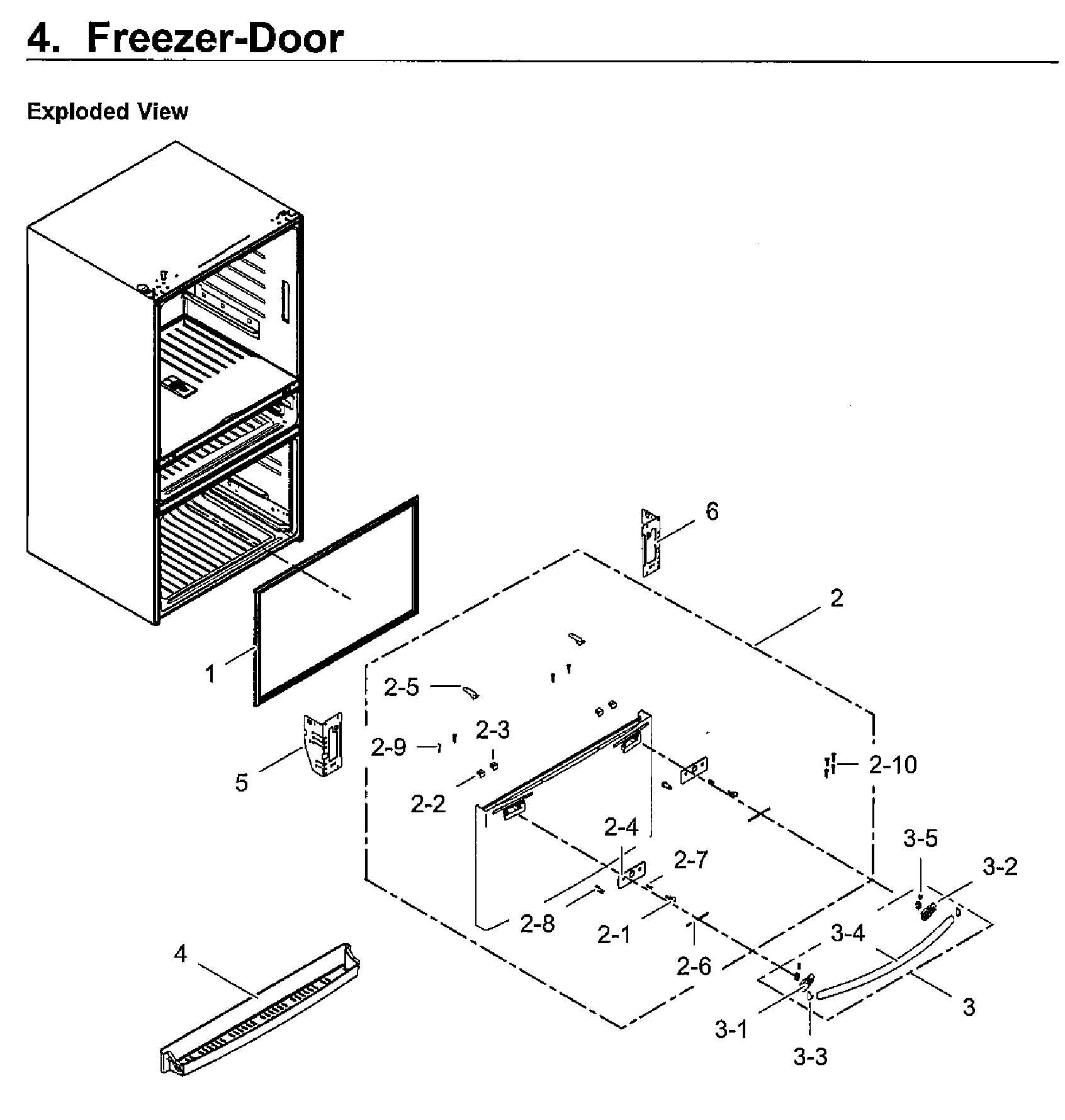 Freezer Door Diagram and Parts List for RF28HMEDBWW AA-0009 Samsung Refrigerator