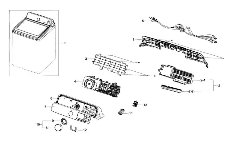 Control Panel Diagram and Parts List for WA48J7770AP A2-0000 Samsung Washer