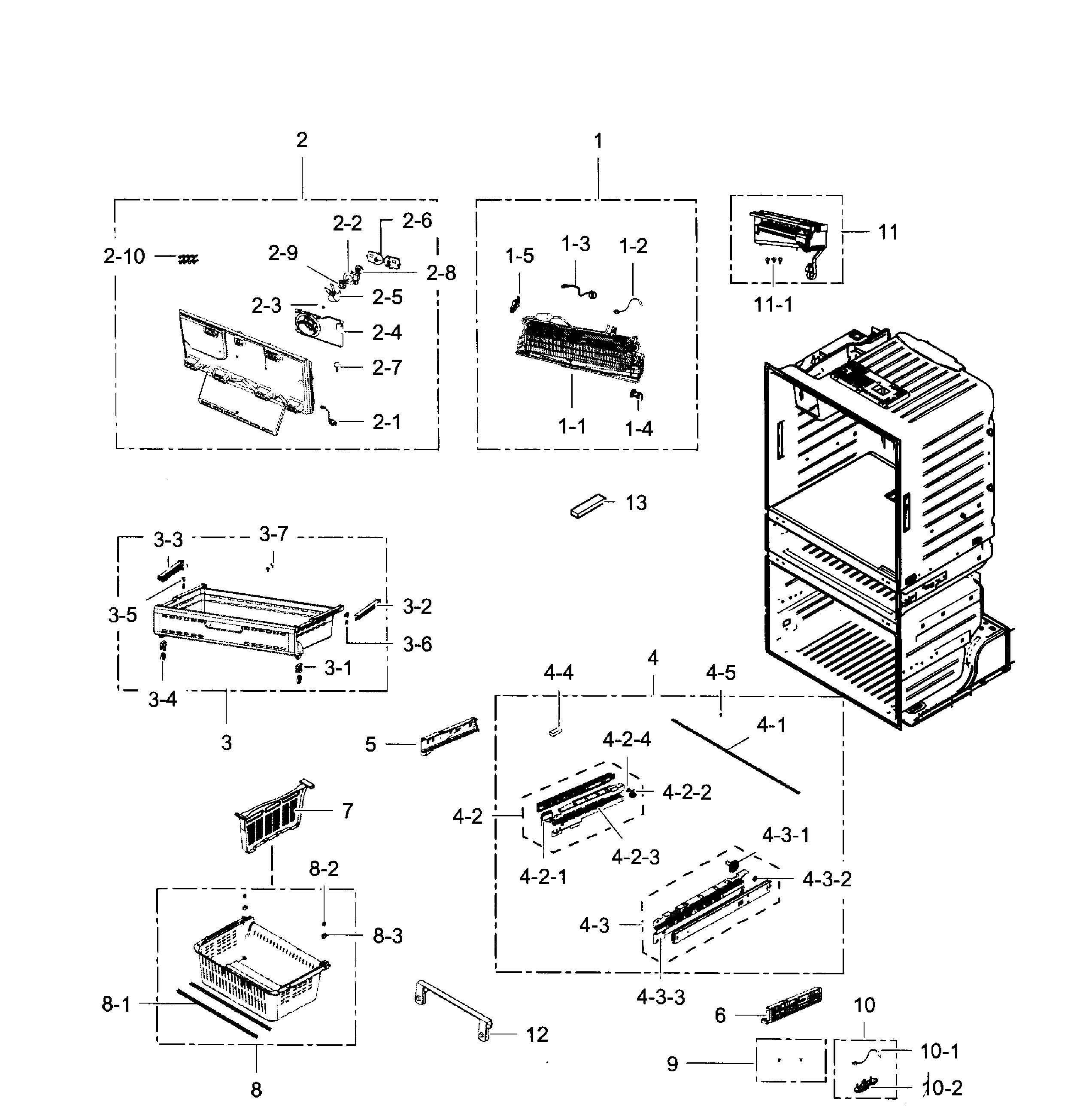 Freezer Diagram and Parts List for RF28HMEDBSR AA-0011 Samsung Refrigerator