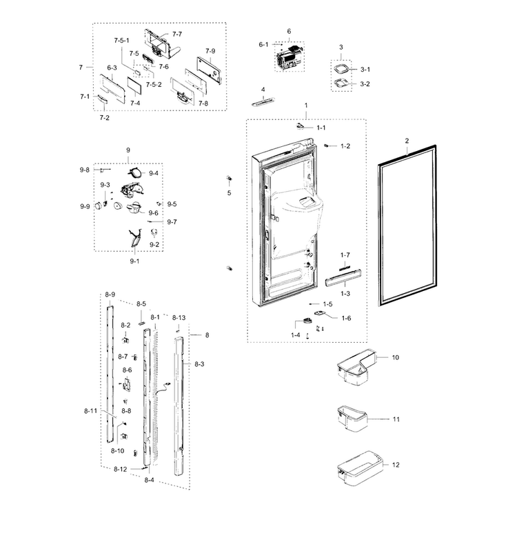 Refrigerator Door L Diagram and Parts List for RFG238AAWP XAA-0000 Samsung Refrigerator