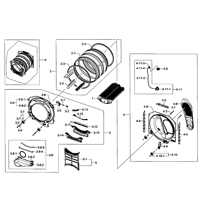 Drum Assembly Diagram and Parts List for DV431AEW XAA-02 Samsung Dryer