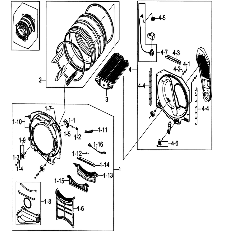 Drum Assy Diagram and Parts List for DV511AGR XAA Samsung Dryer
