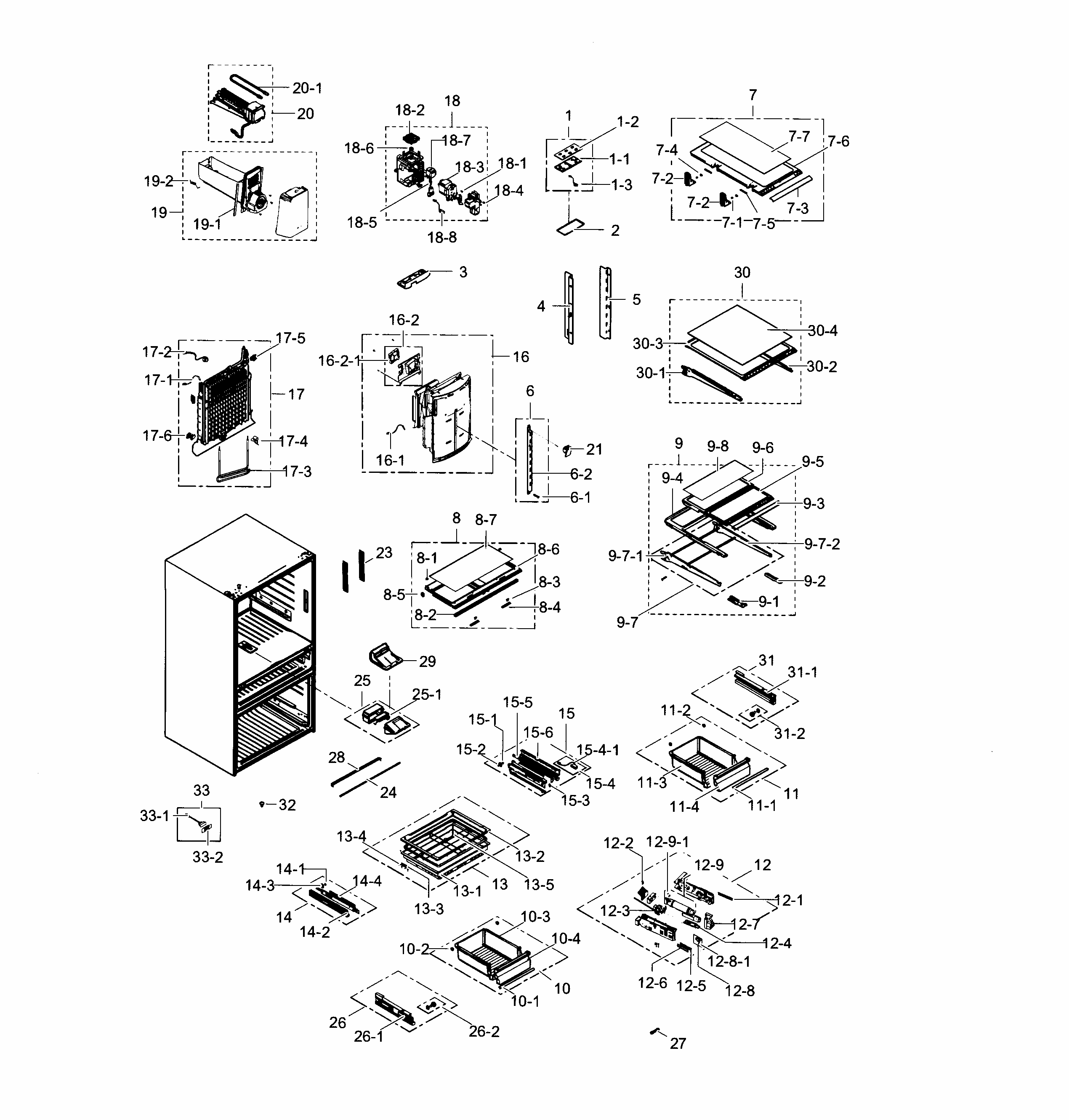 Refrigerator Diagram and Parts List for RF23HSESBSR AA-0001 Samsung Refrigerator