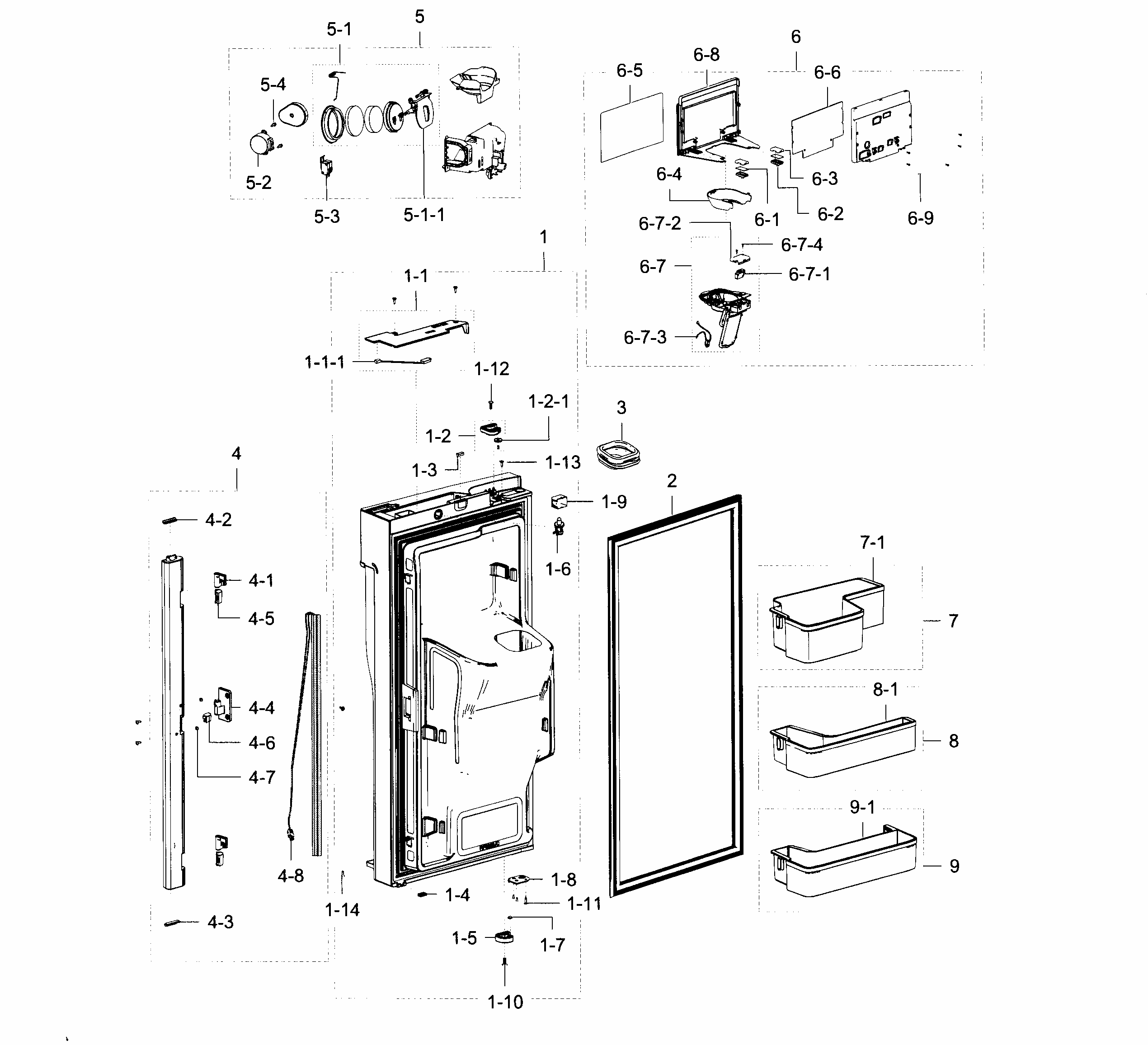 Fridge Door L Diagram and Parts List for RF23J9011SR AA-0002 Samsung Refrigerator
