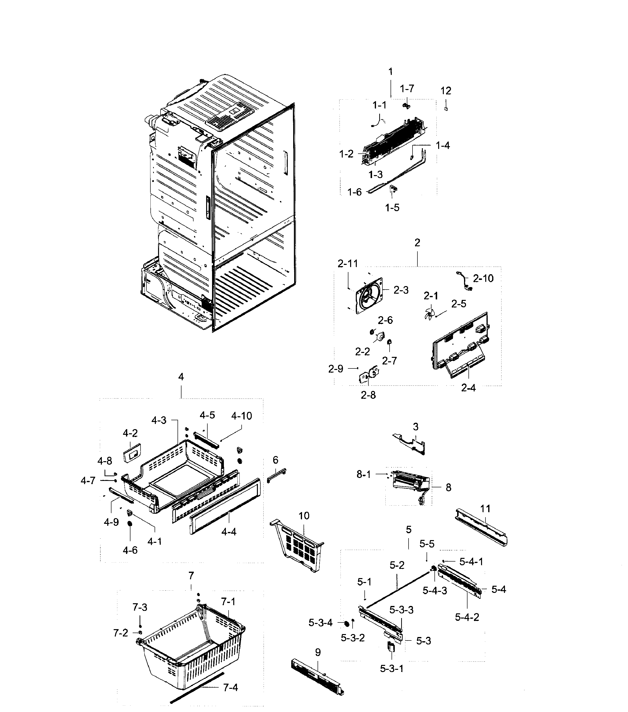 Freezer Diagram and Parts List for RF28HFEDBSR AA-0007 Samsung Refrigerator