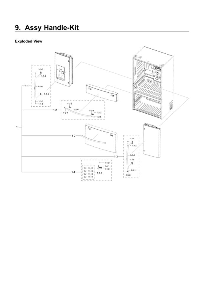 Handle Parts Diagram and Parts List for RF22NPEDBSR AA-04 Samsung Refrigerator
