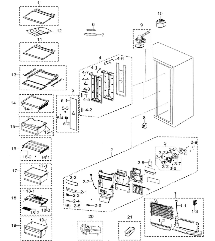 Refrigerator Diagram and Parts List for RSG257AABP XAA Samsung Refrigerator