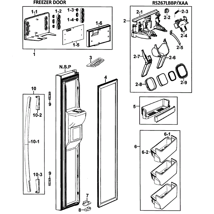Left Door Diagram and Parts List for RS267LBBP XAA-00 Samsung Refrigerator