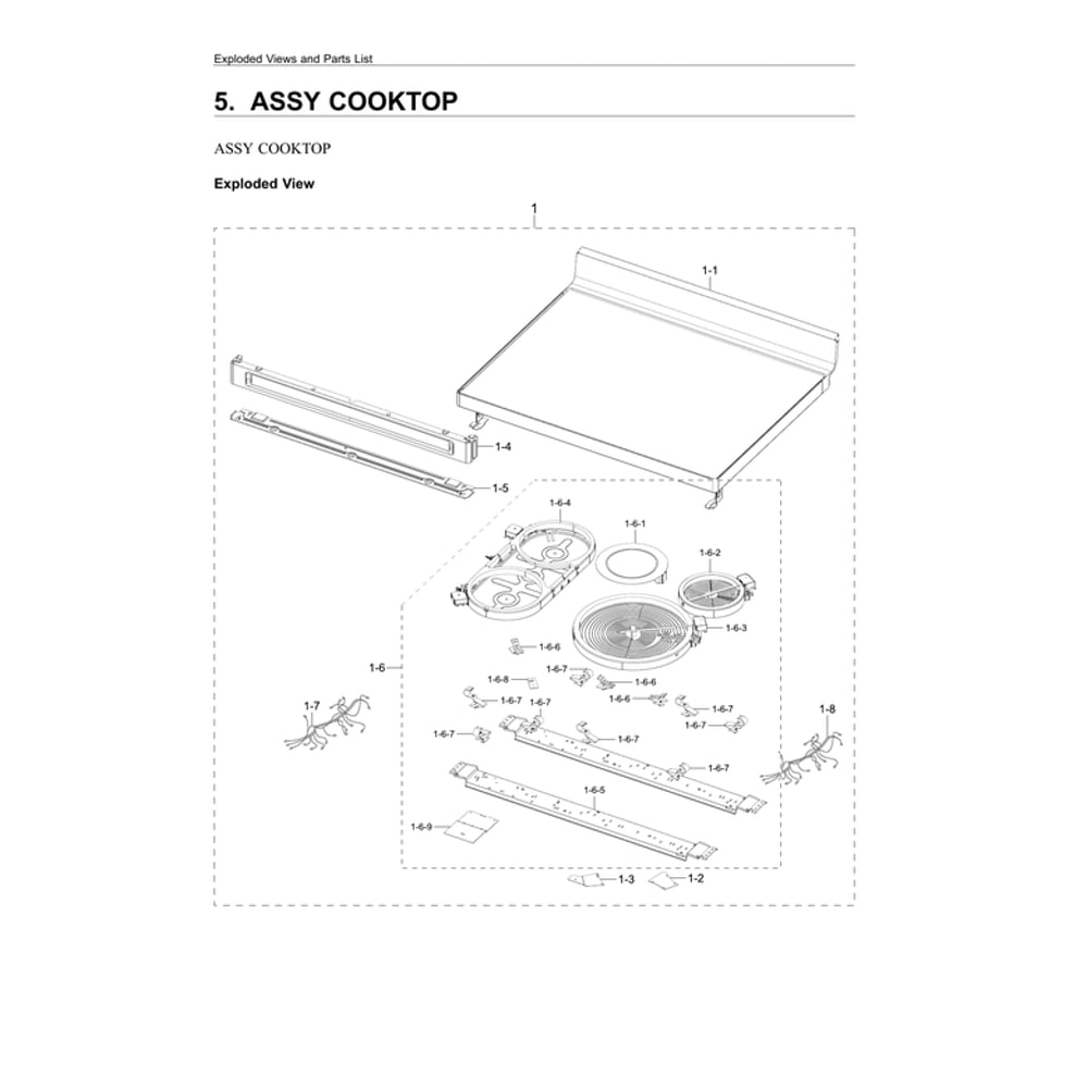 Cooktop Assembly Diagram and Parts List for NE63A6711ST AA-00 Samsung Range