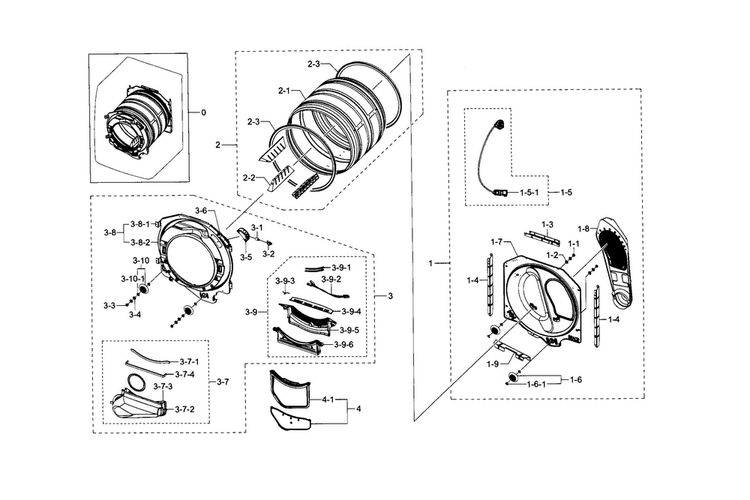 Drum Diagram and Parts List for DV395ETPARA A1-0000 Samsung Dryer