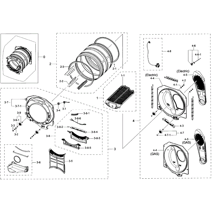 Drum Diagram and Parts List for DV50K7500GV A3-00 Samsung Dryer