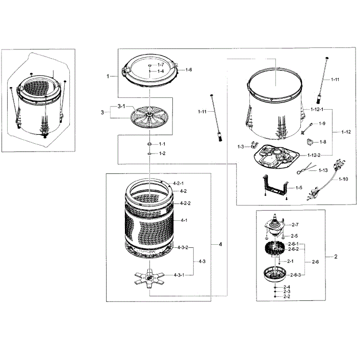 Tub Diagram and Parts List for WA45H7000AP A2-00 Samsung Washer