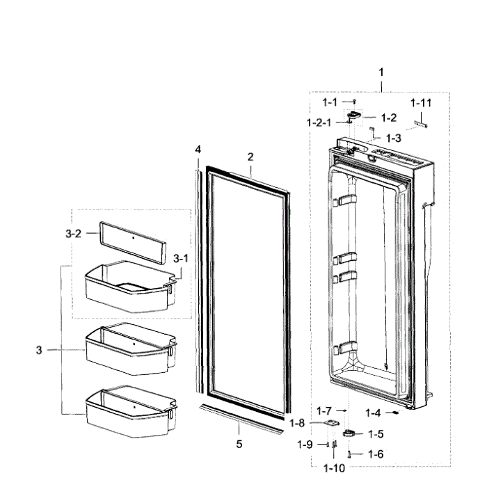 Door Rt-Fridge Diagram and Parts List for RF32FMQDBSR AA-00 Samsung Refrigerator