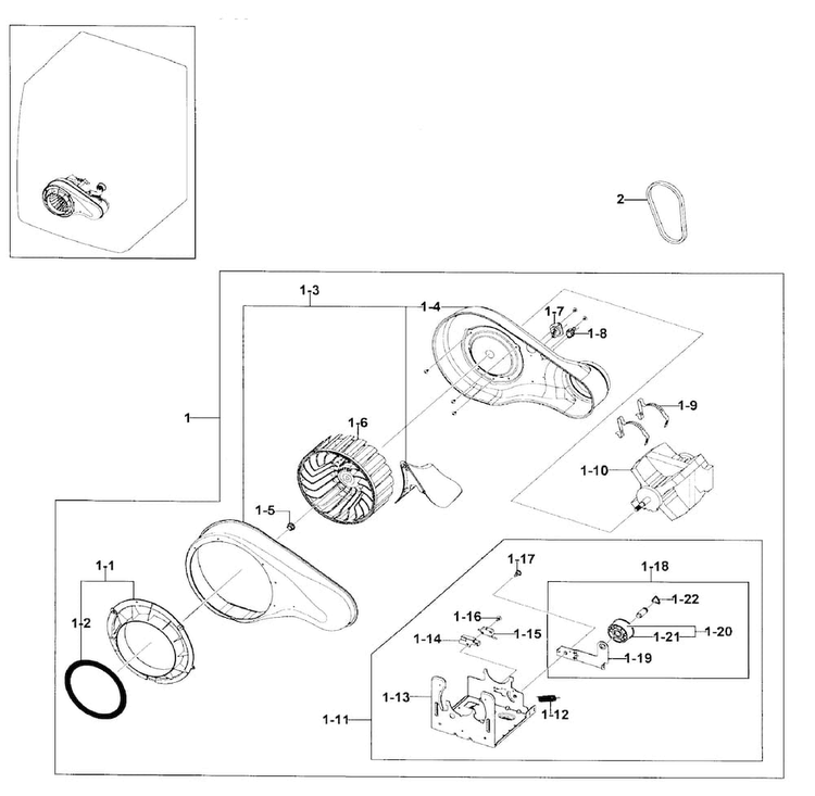 Motor Duct Diagram and Parts List for DV330AEB XAA-0000 Samsung Dryer
