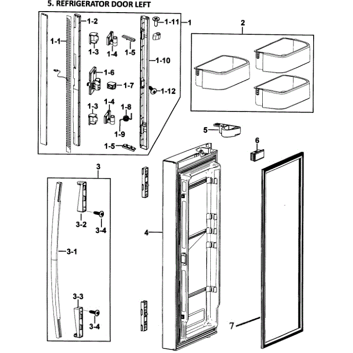 Left Door Diagram and Parts List for RF266ADBP XAA-00 Samsung Refrigerator