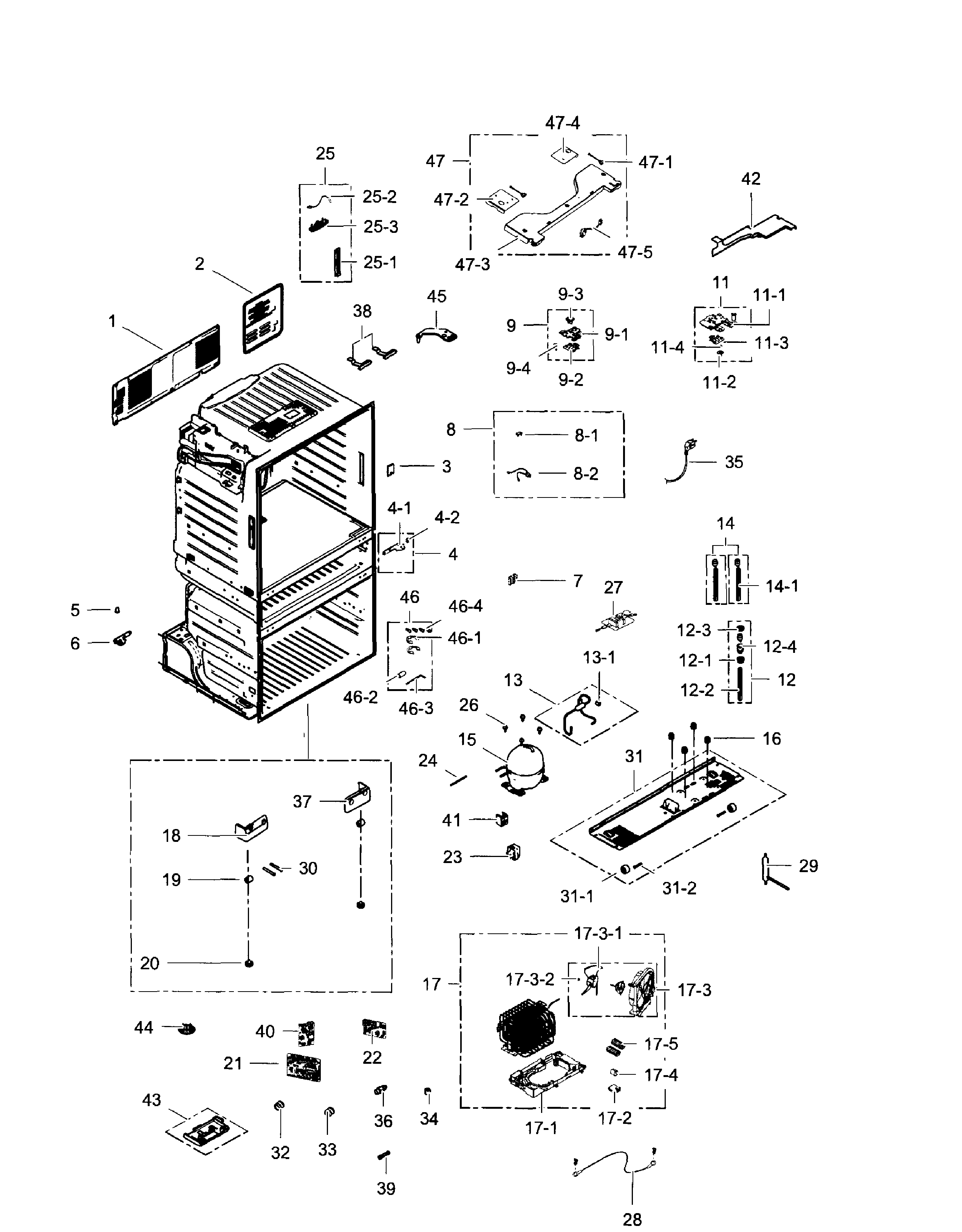 Cabinet Diagram and Parts List for RF28JBEDBSG AA-0002 Samsung Refrigerator