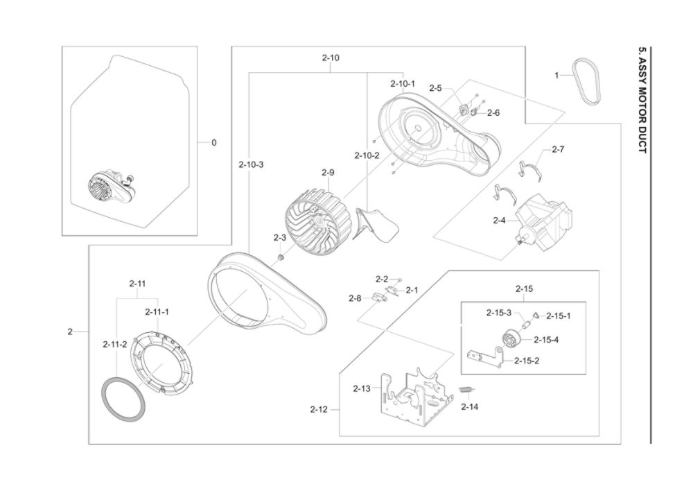 Motor Duct Assembly Diagram and Parts List for DV40J3000EW A2-02 Samsung Dryer