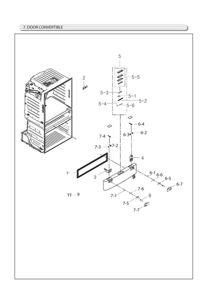 Convertible Door Diagram and Parts List for RF25HMEDBSR AA-12 Samsung Refrigerator