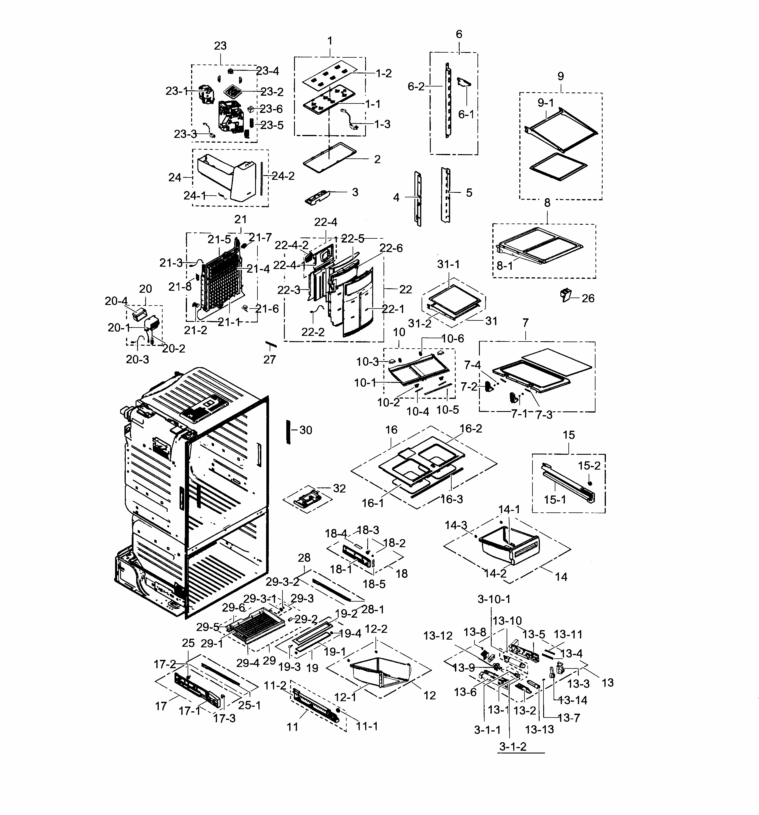 Fridge Diagram and Parts List for RF28HFEDTWW AA-0003 Samsung Refrigerator