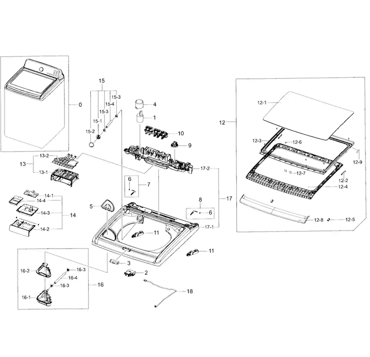Top Assy Diagram and Parts List for WA50F9A7DSW A2-0001 Samsung Washer