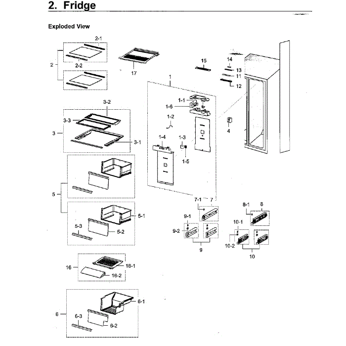 Fridge Diagram and Parts List for RH22H9010SR AA-06 Samsung Refrigerator