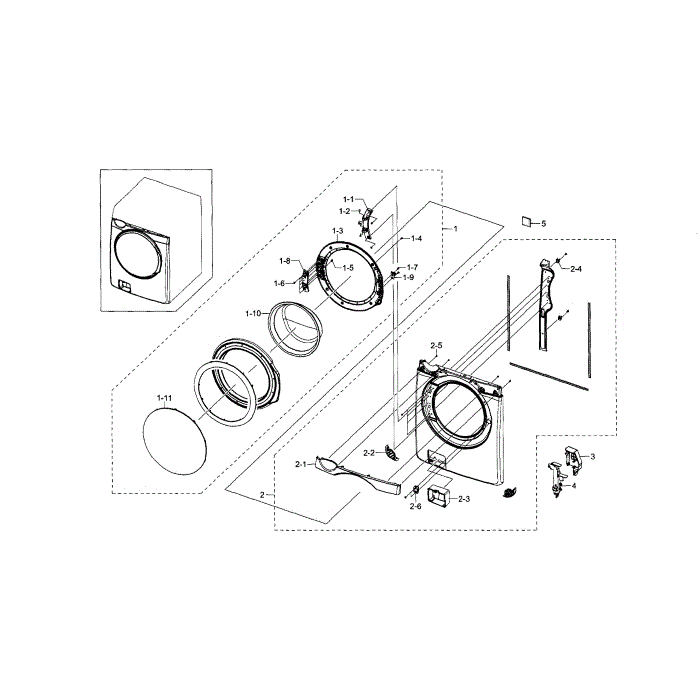 Frame Front And Door Diagram and Parts List for WF448AAE XAA-02 Samsung Washer