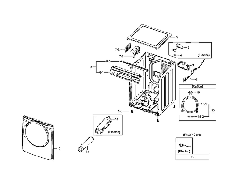 Main Assy Diagram and Parts List for DV407AEW XAA-0002 Samsung Dryer