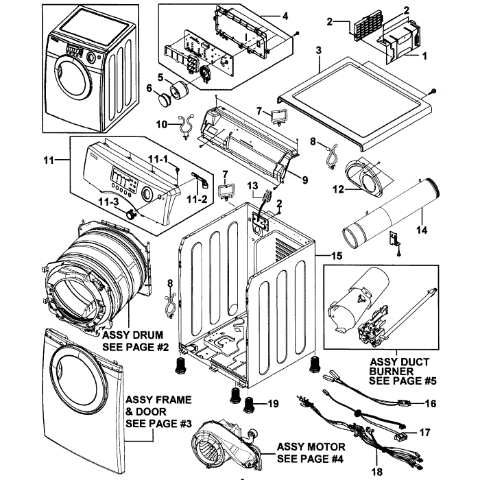 Main Assembly Diagram and Parts List for DV2C6BGW XAA-00 Samsung Dryer